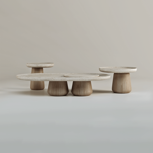 Sahra | Travertine & Solid Wood Table Set