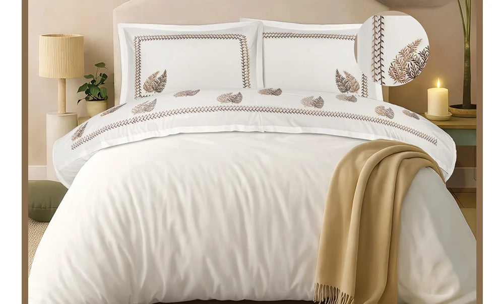 Double leaves embroidered sheet, 4 pieces