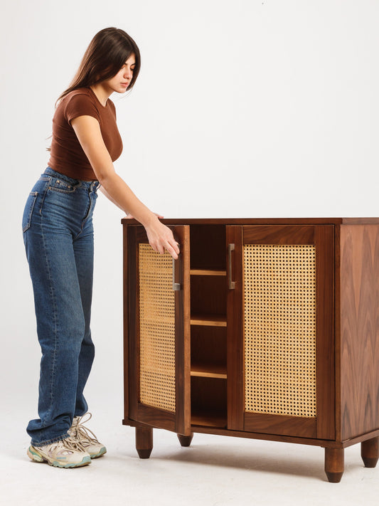 Rattan Walnut Shoe Storage