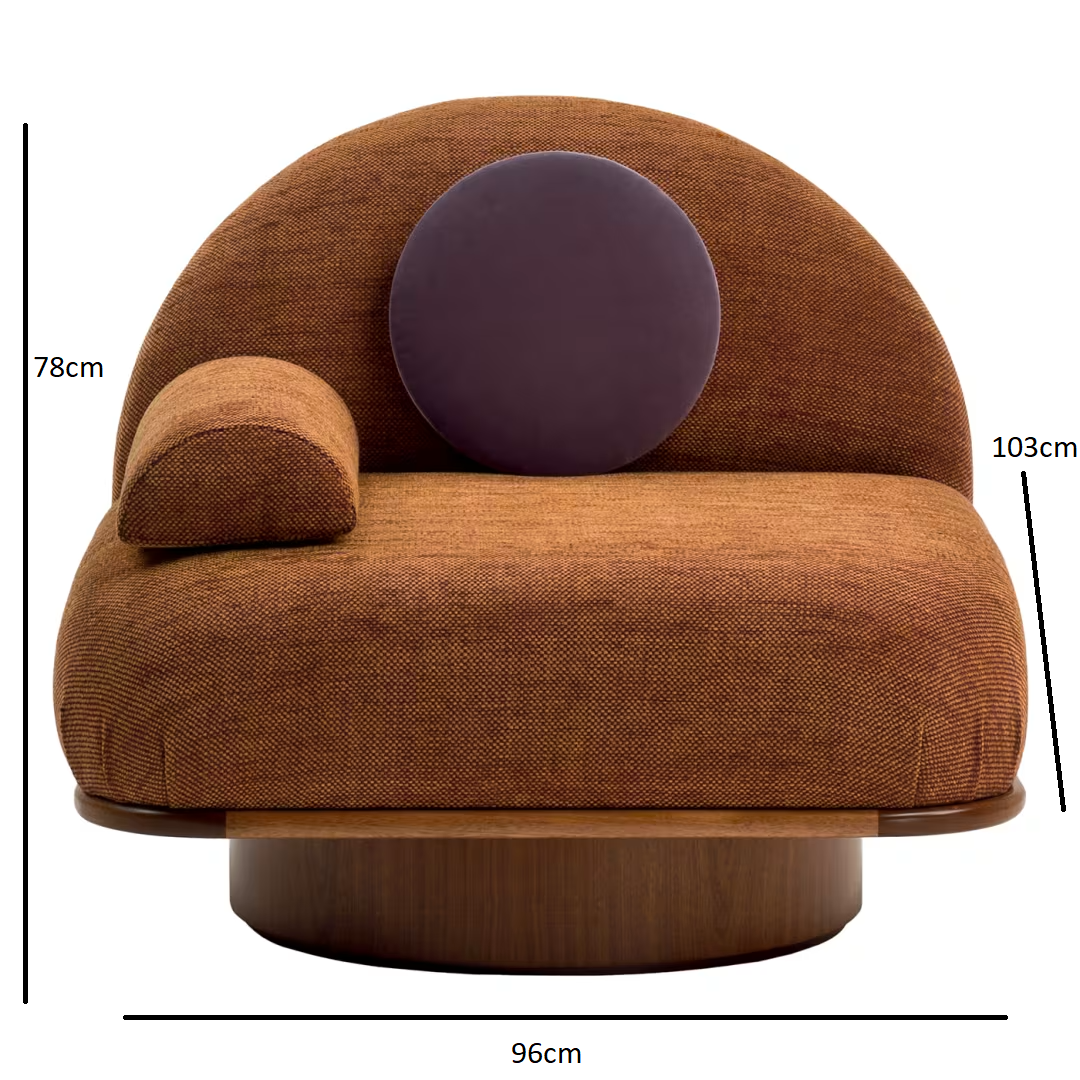 Thumb asymmetrical rust armchair