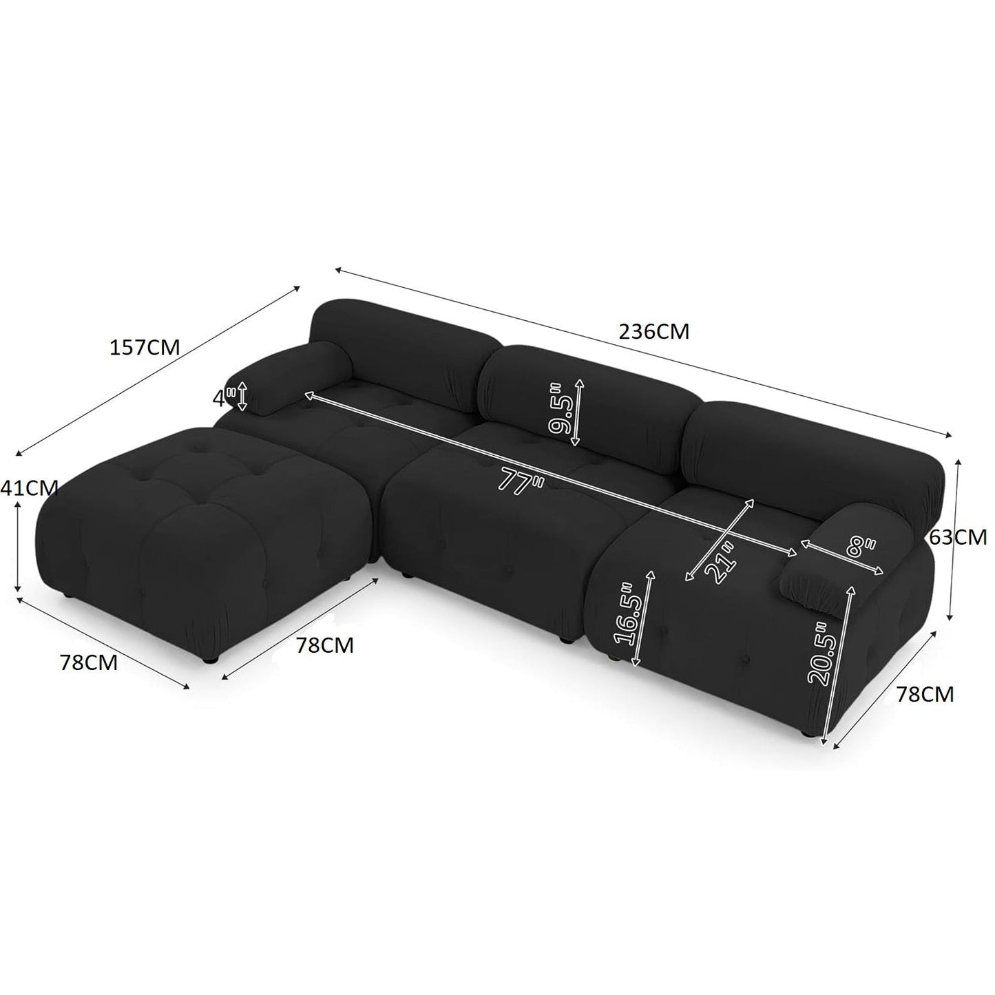 Luxe Black Velvet Modular Sectional Sofa