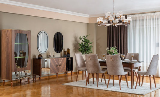 Black dining room with chairs