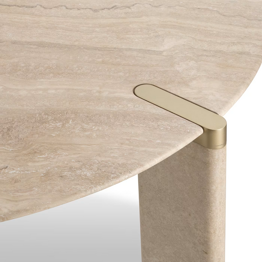 Ottanta round travertine dining table