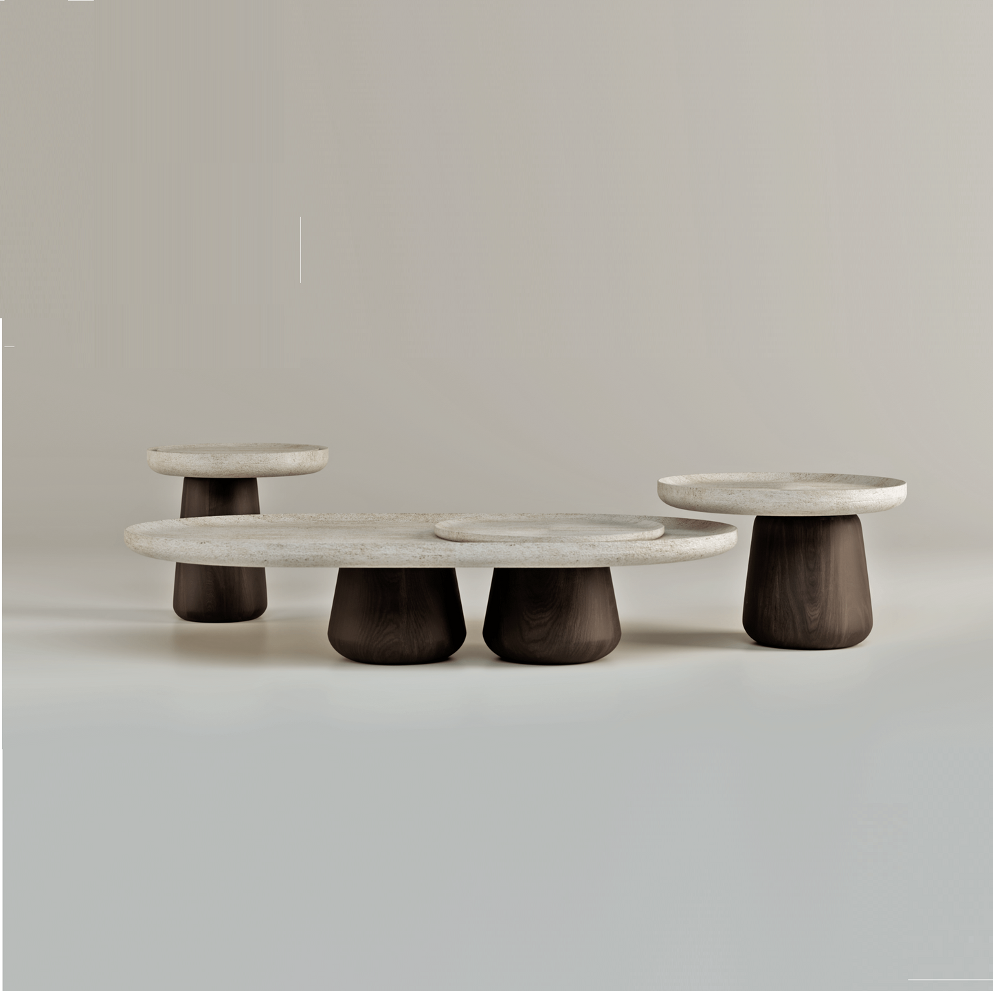Sahra | Travertine & Solid Wood Table Set