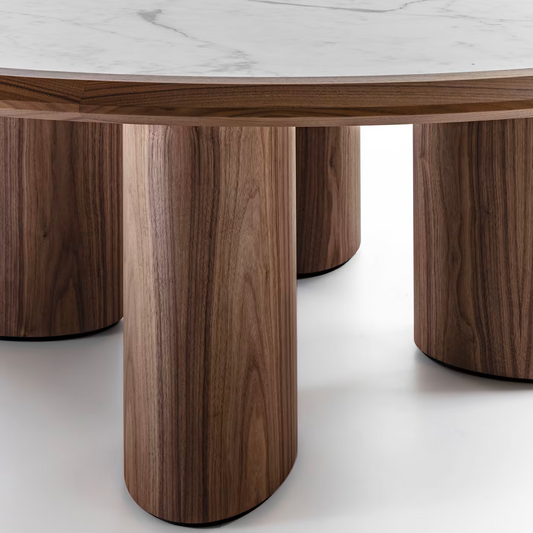 Diamante round canaletto and carrara marble table