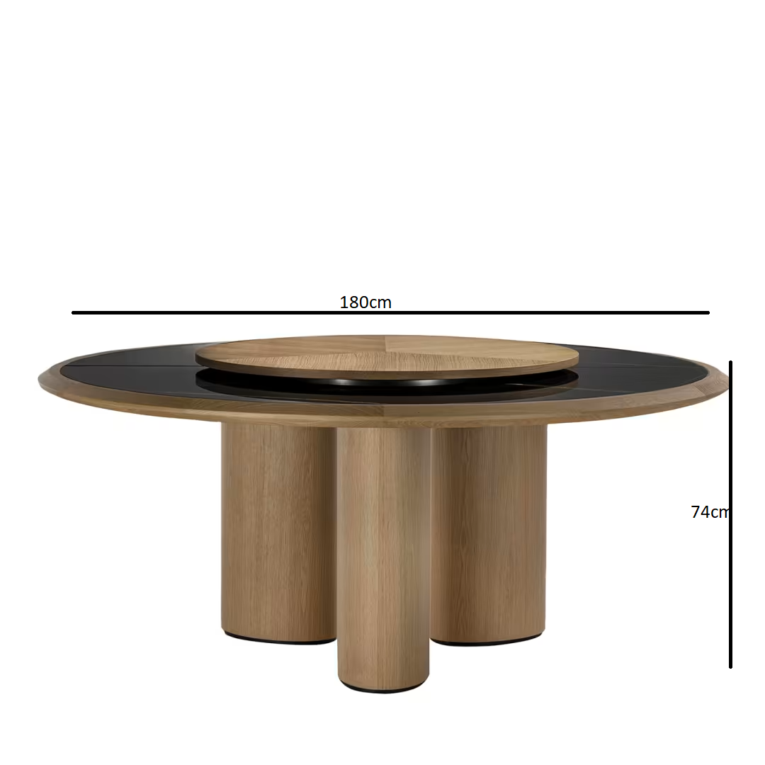 Diamante round durmast and sahara noir marble table with lazy susan