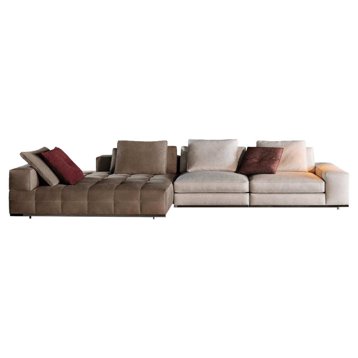 Bey.LS-05 L-Shape Sofa-Beige&Brown