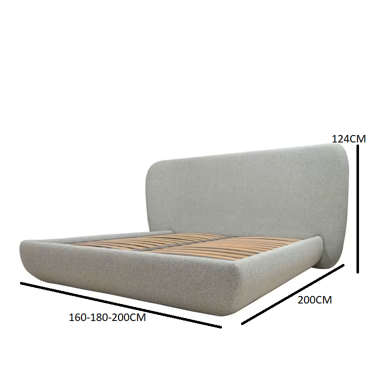 Cottonflower bed fully upholstered in torri lana quinoa boucle