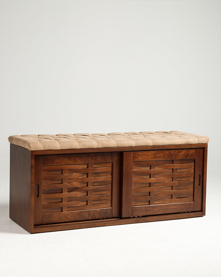 Walnut Sliding Shoe Storage Bench