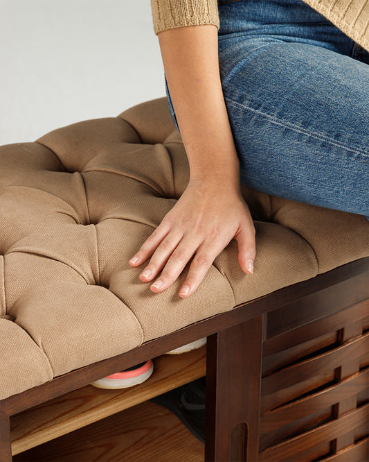 Walnut Sliding Shoe Storage Bench