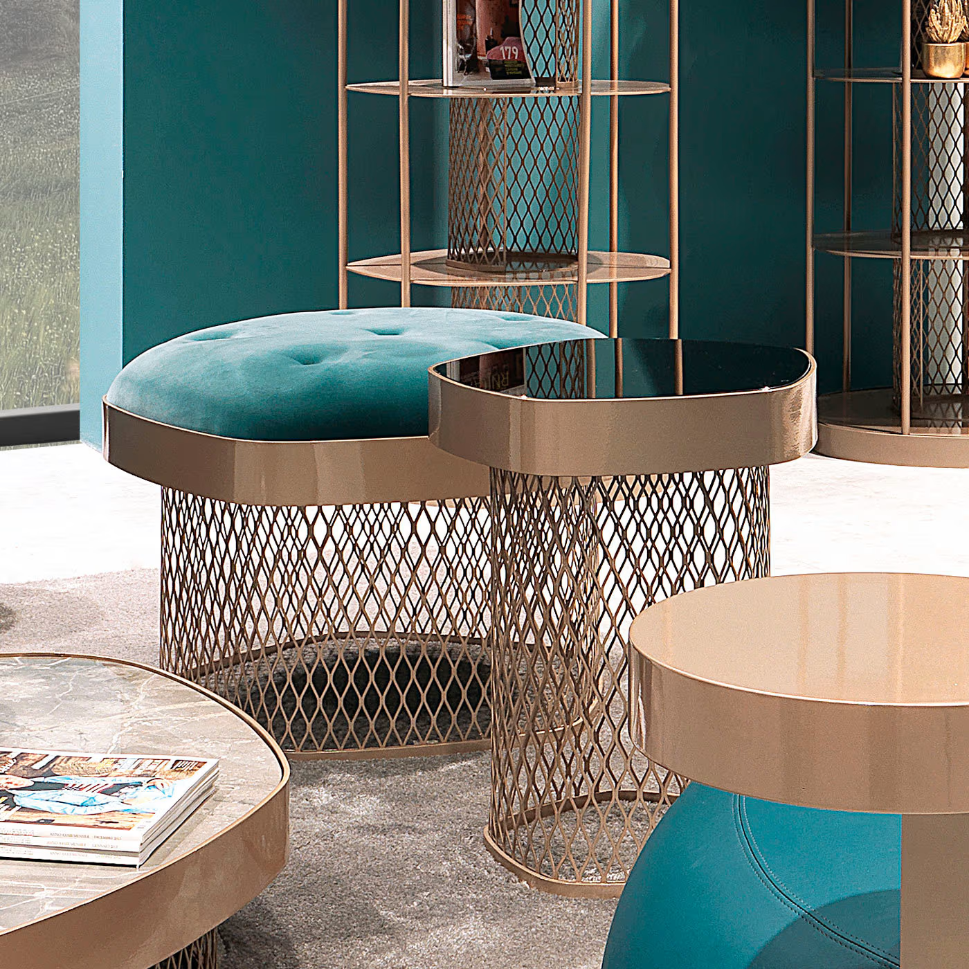 Asparagus iii teal ottoman