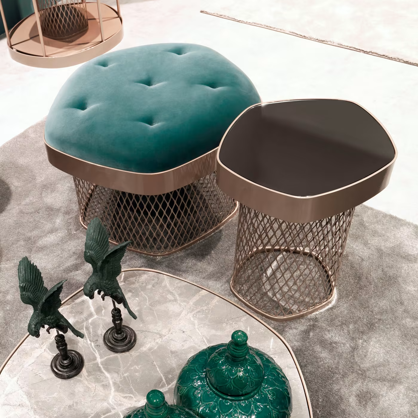 Asparagus iii teal ottoman