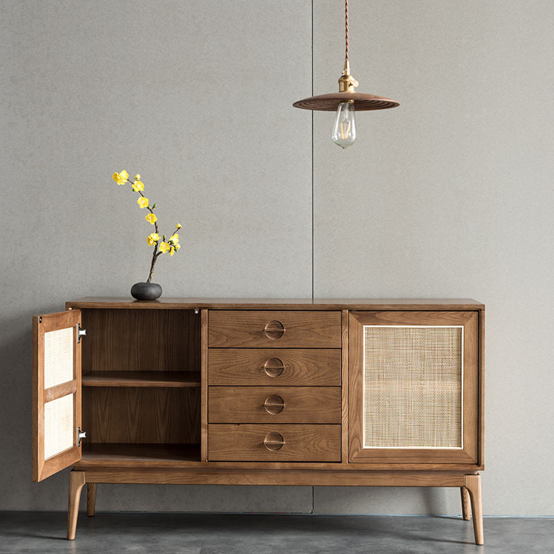 Wooden Rattan Storage Shelf