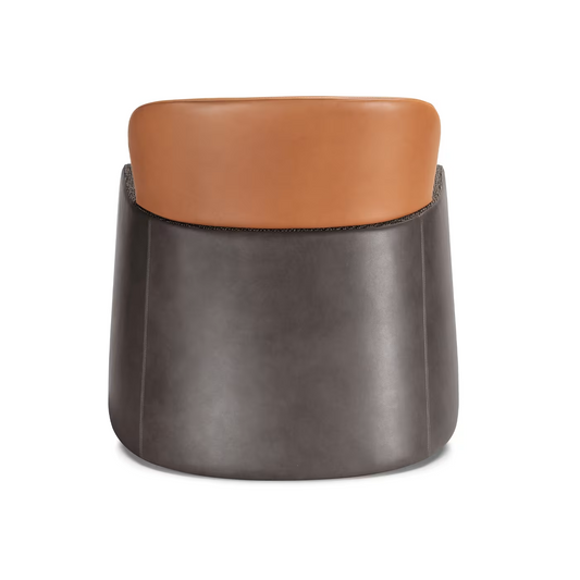 Bucket brown and gray armchair with low headrest