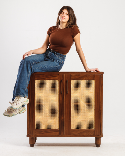 Rattan Walnut Shoe Storage
