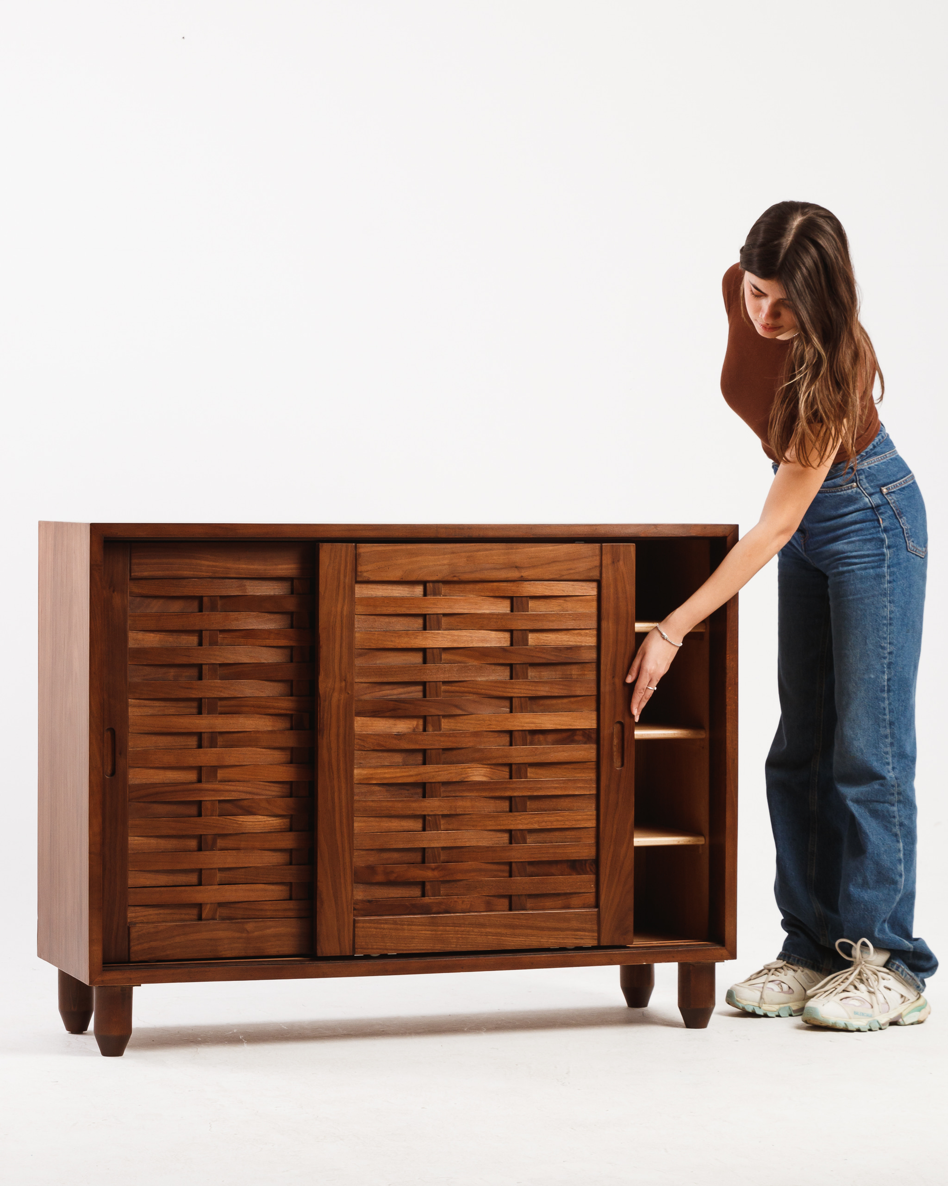 Walnut Sliding Shoe Storage
