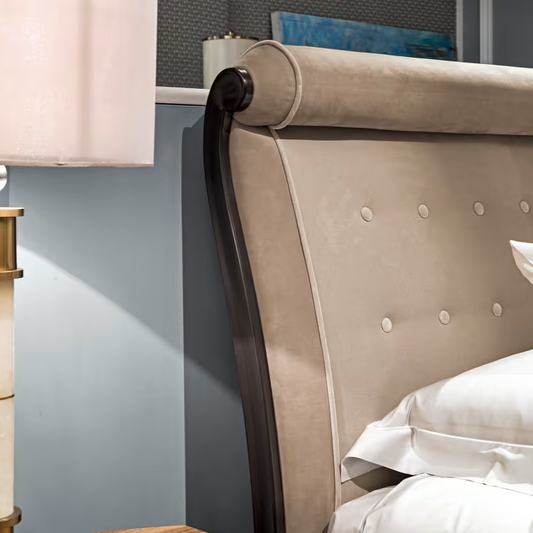 Cotton velvet and nabuk beige bed