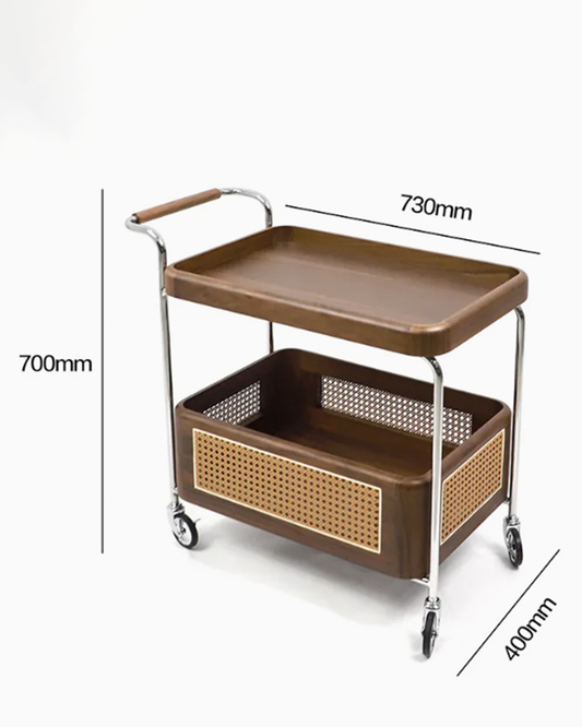Walnut Rattan Trolley