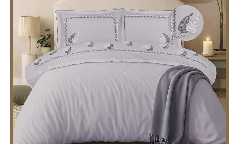 Double leaves embroidered sheet, 4 pieces