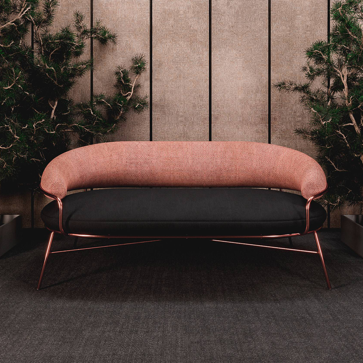 Circular metal chair with sofa