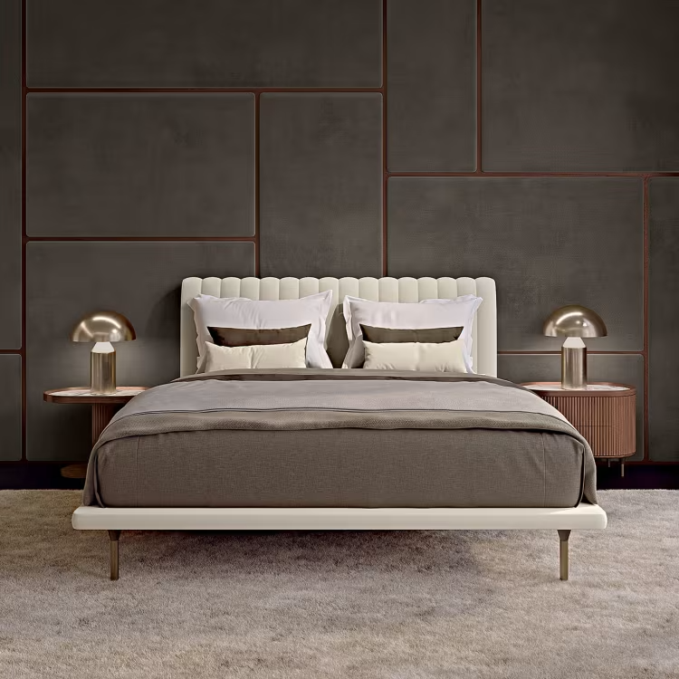 Opale small channeled beige double bed