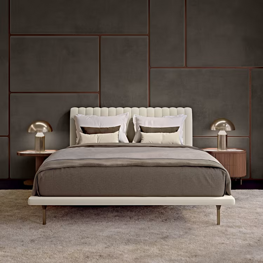 Opale small channeled beige double bed