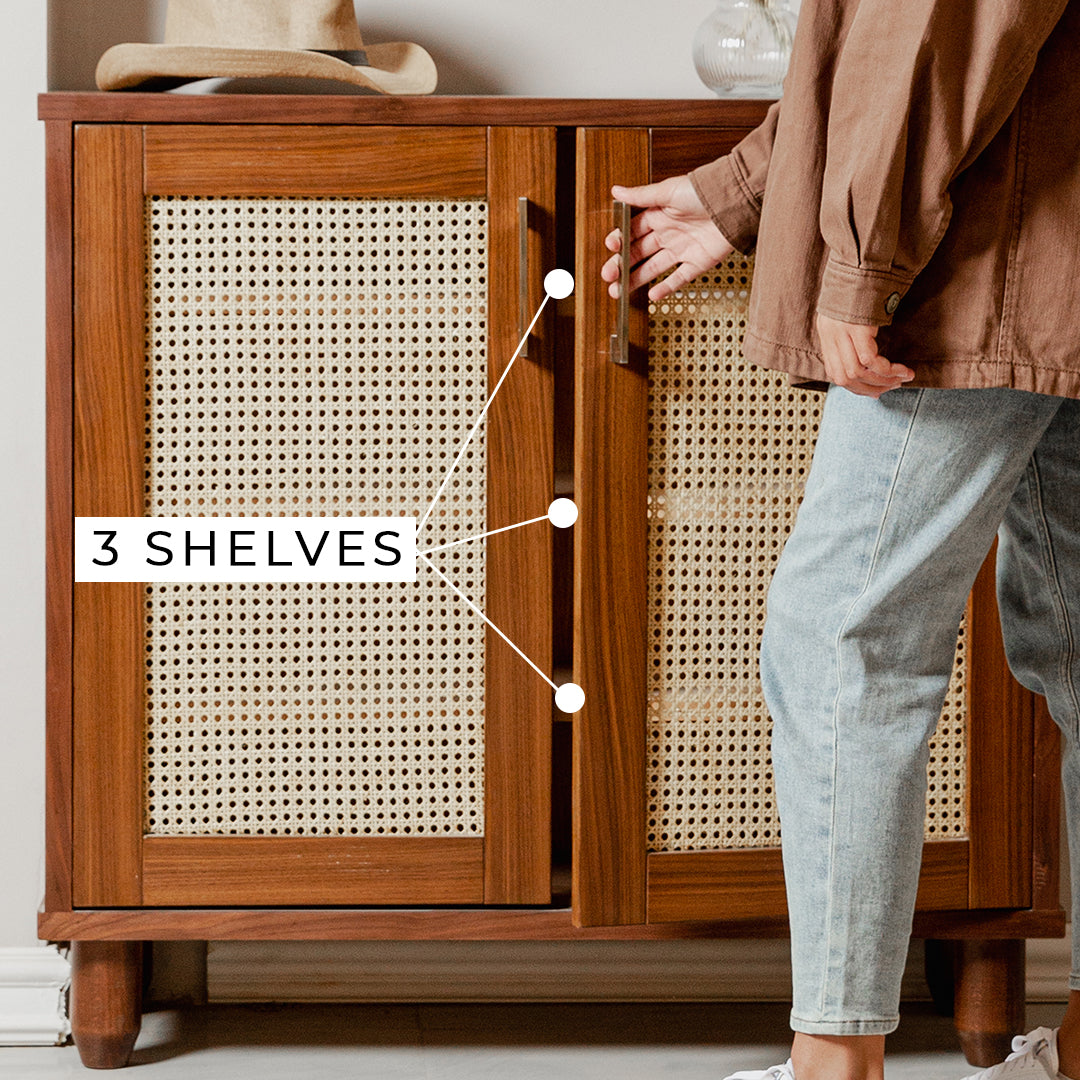 Rattan Walnut Shoe Storage