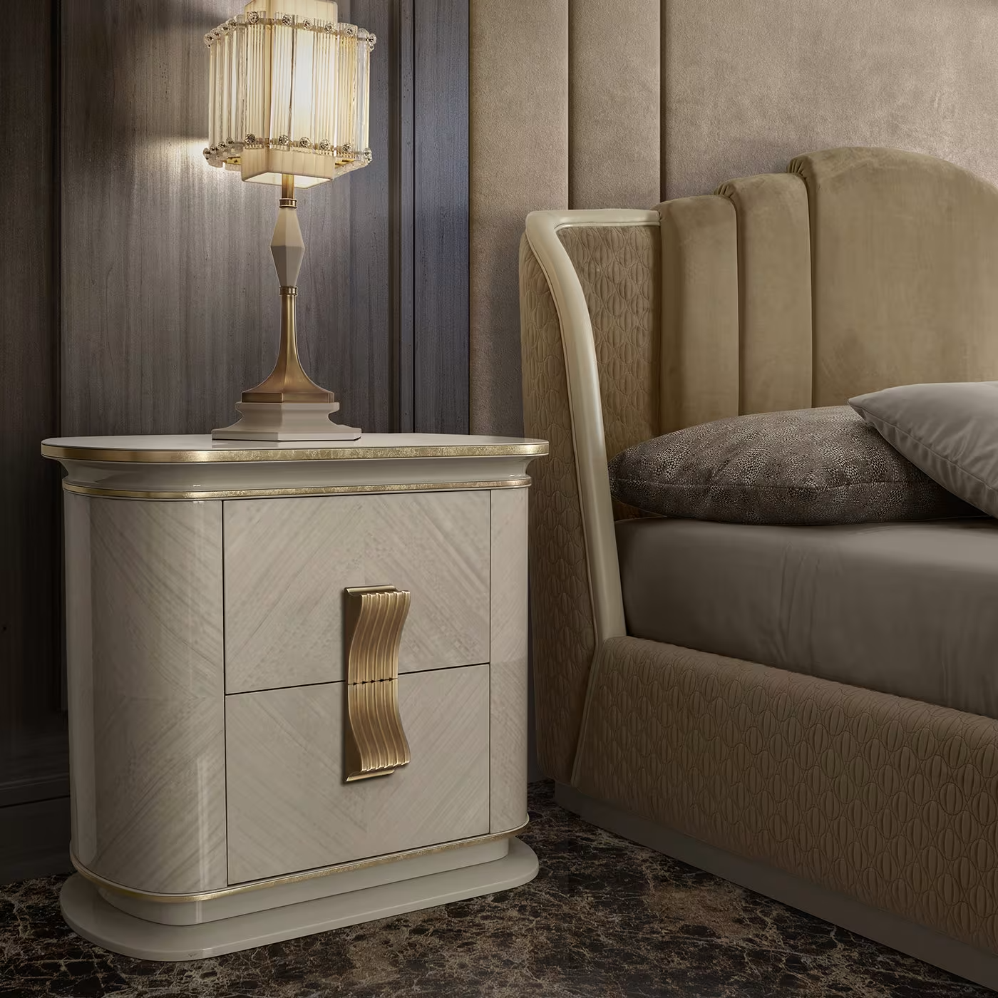 White and gold bedside table