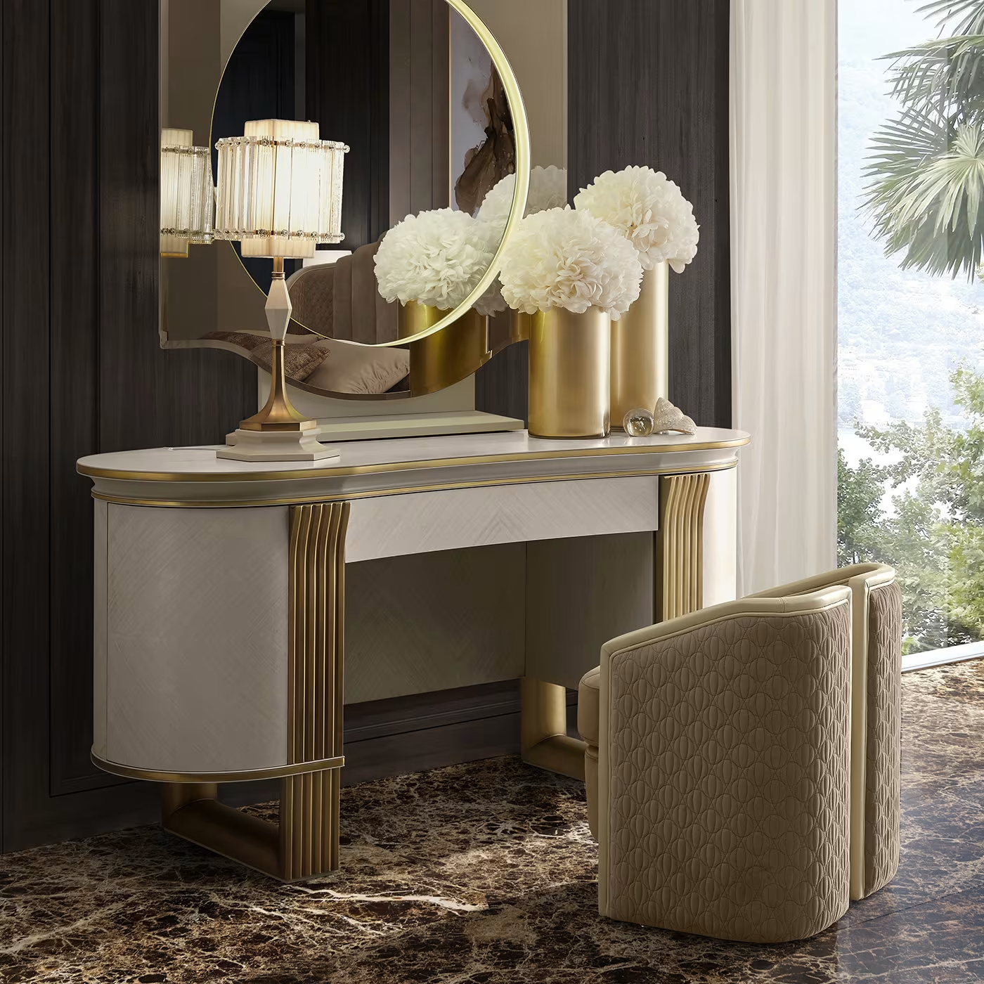 White and gold vanity desk