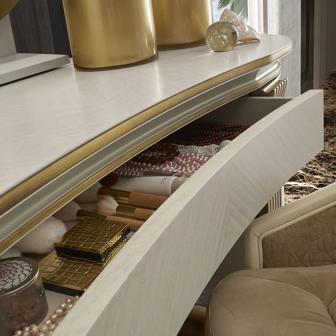 White and gold vanity desk