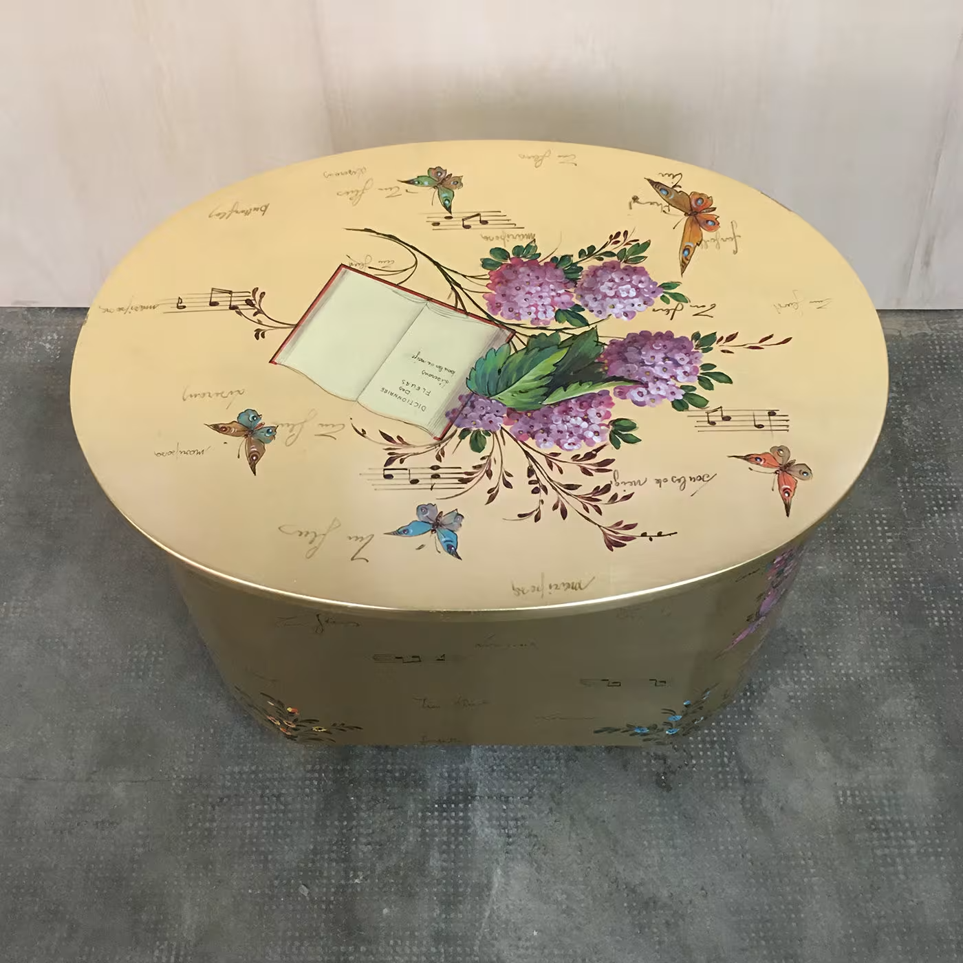 Curved bedside hand painted table