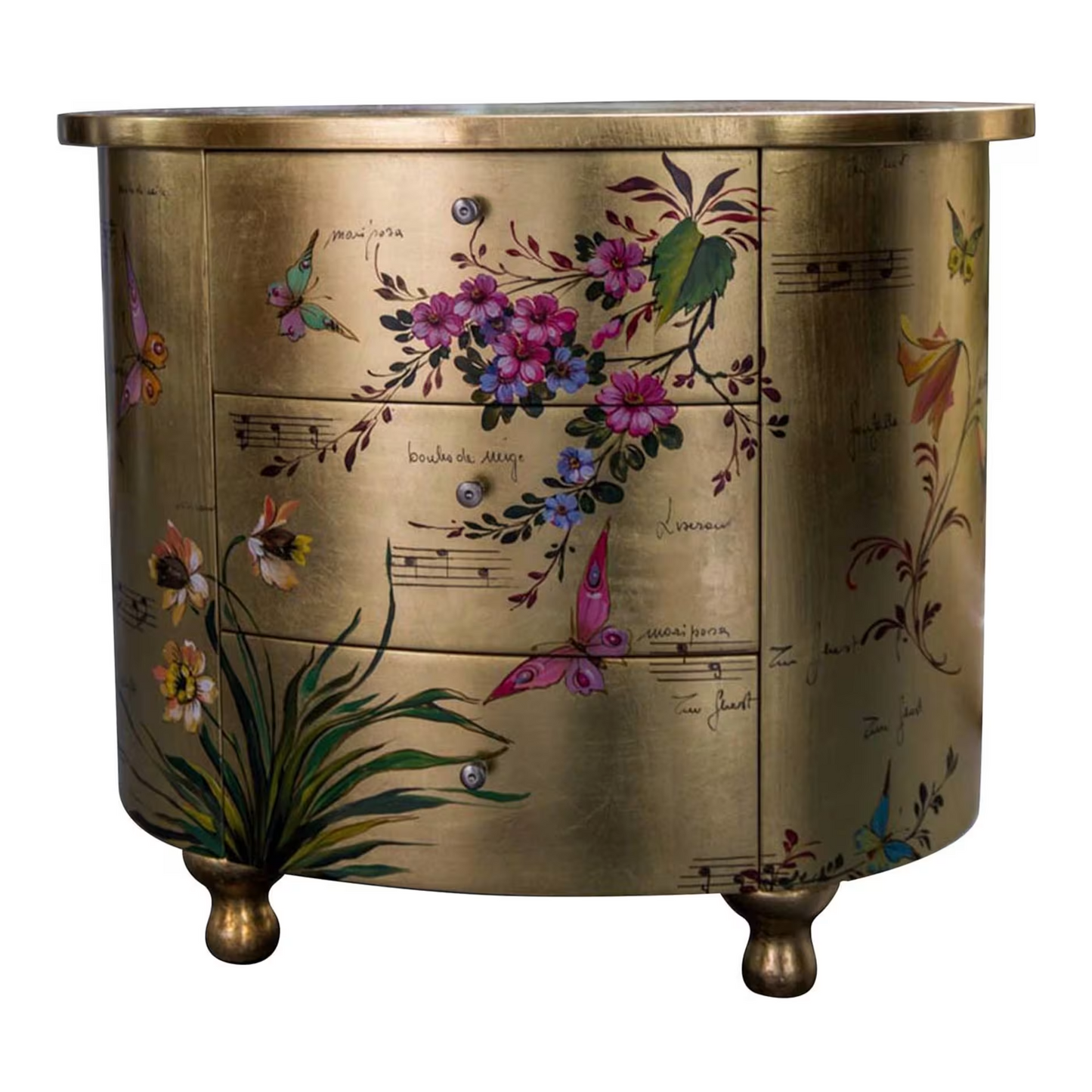Curved bedside hand painted table