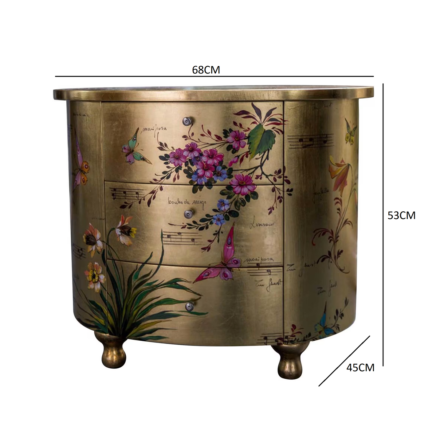 Curved bedside hand painted table