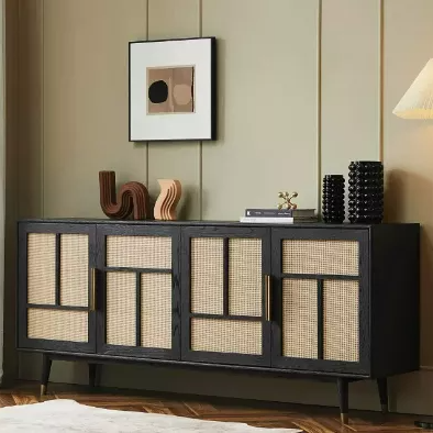 Sleek Black Rattan Storage
