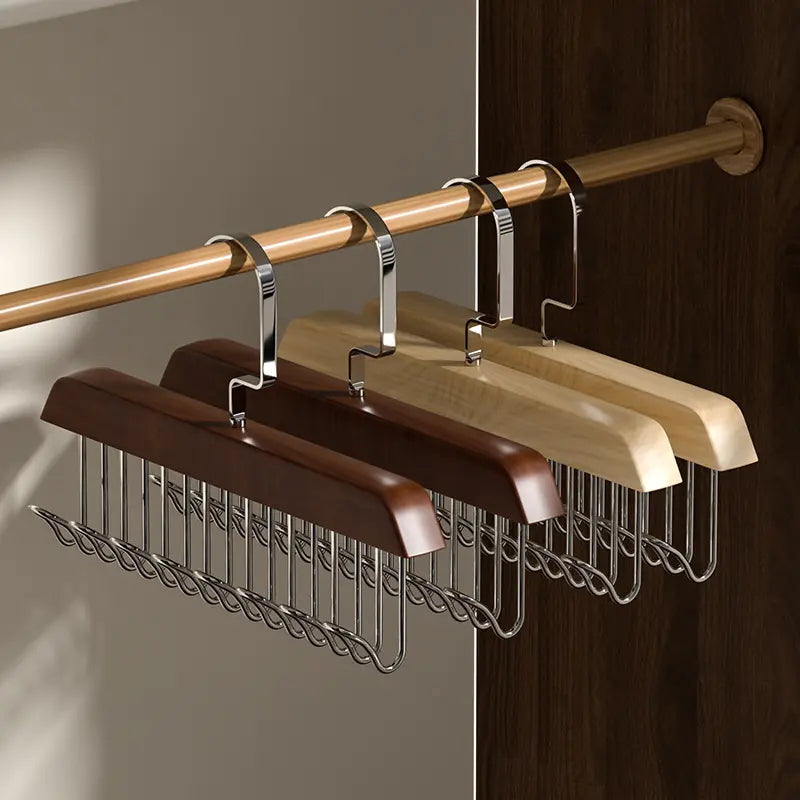8 Hooks Wooden Clothes Coat Shirt Hangers Wardrobe Tie Belt Scarf