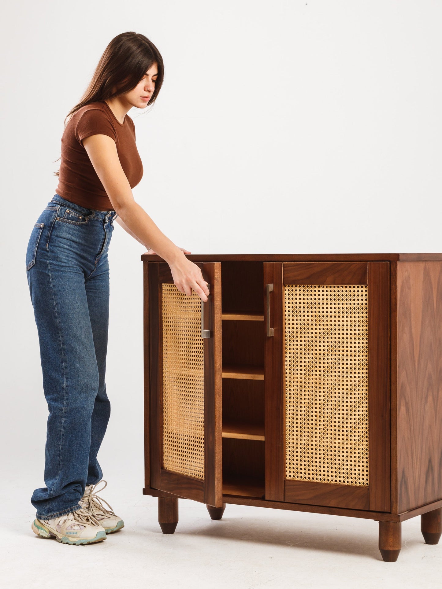 Rattan Walnut Shoe Storage