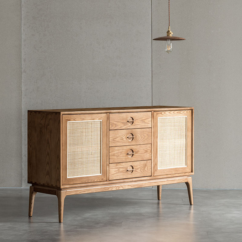 Wooden Rattan Storage Shelf
