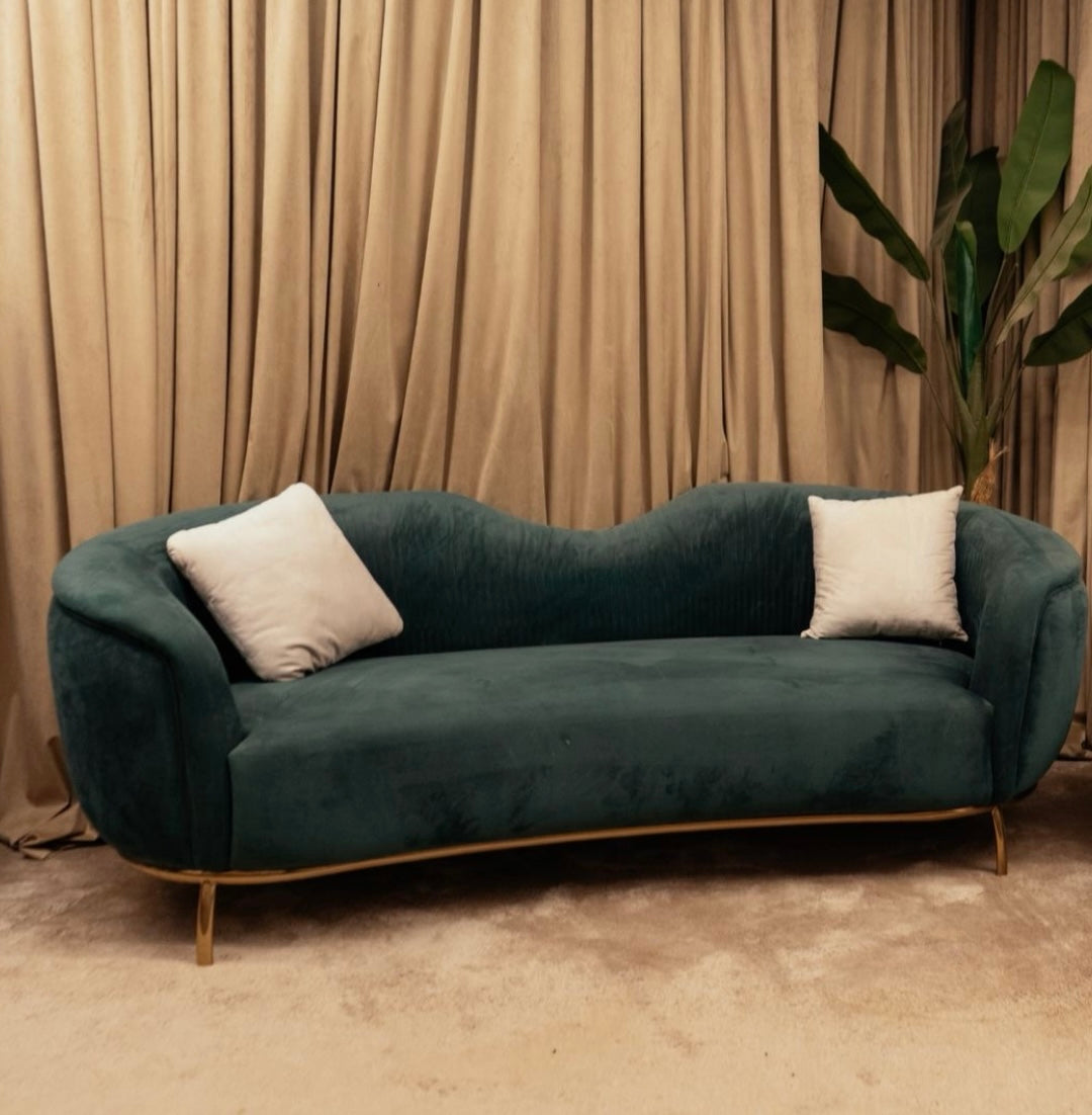 Serene Curved Teal Velvet Sofa