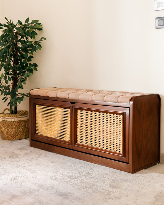 Dark Rattan Shoe Storage Bench
