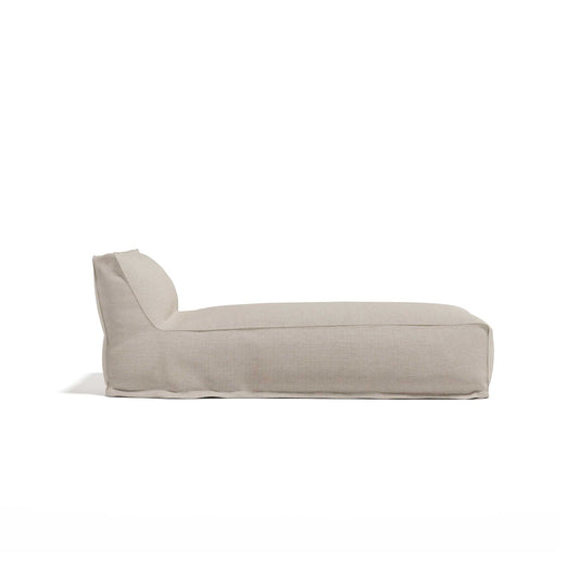 Soft outdoor lounge chairs in beige fabric