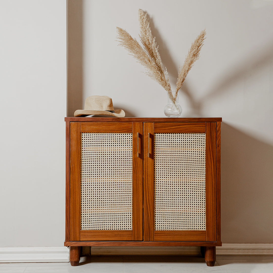 Rattan Walnut Shoe Storage
