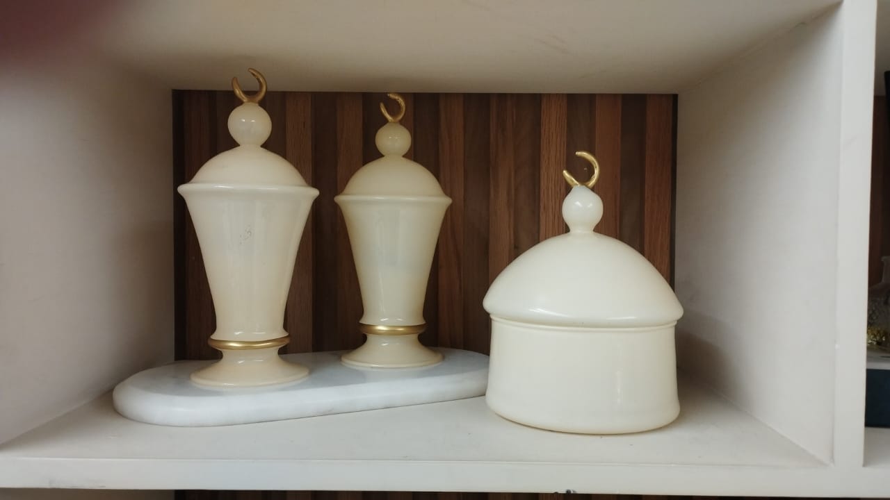 Glass lantern with Bonbonniere Set of 3