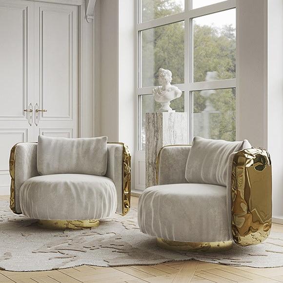 DIDI Luxurious Armchair in Gold Leather