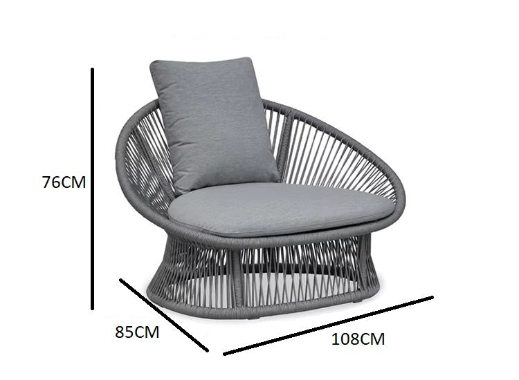 Metallic gray rope outdoor chairs