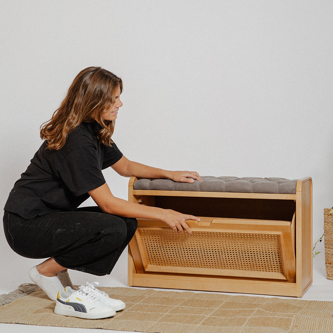 Light Rattan Shoe Storage Bench