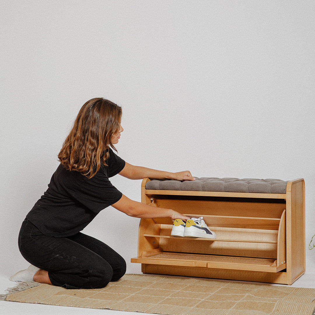 Light Rattan Shoe Storage Bench