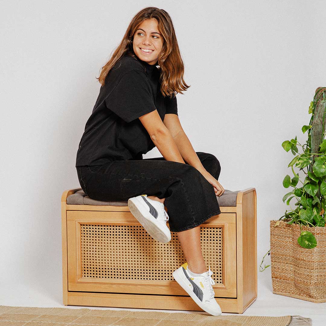 Light Rattan Shoe Storage Bench