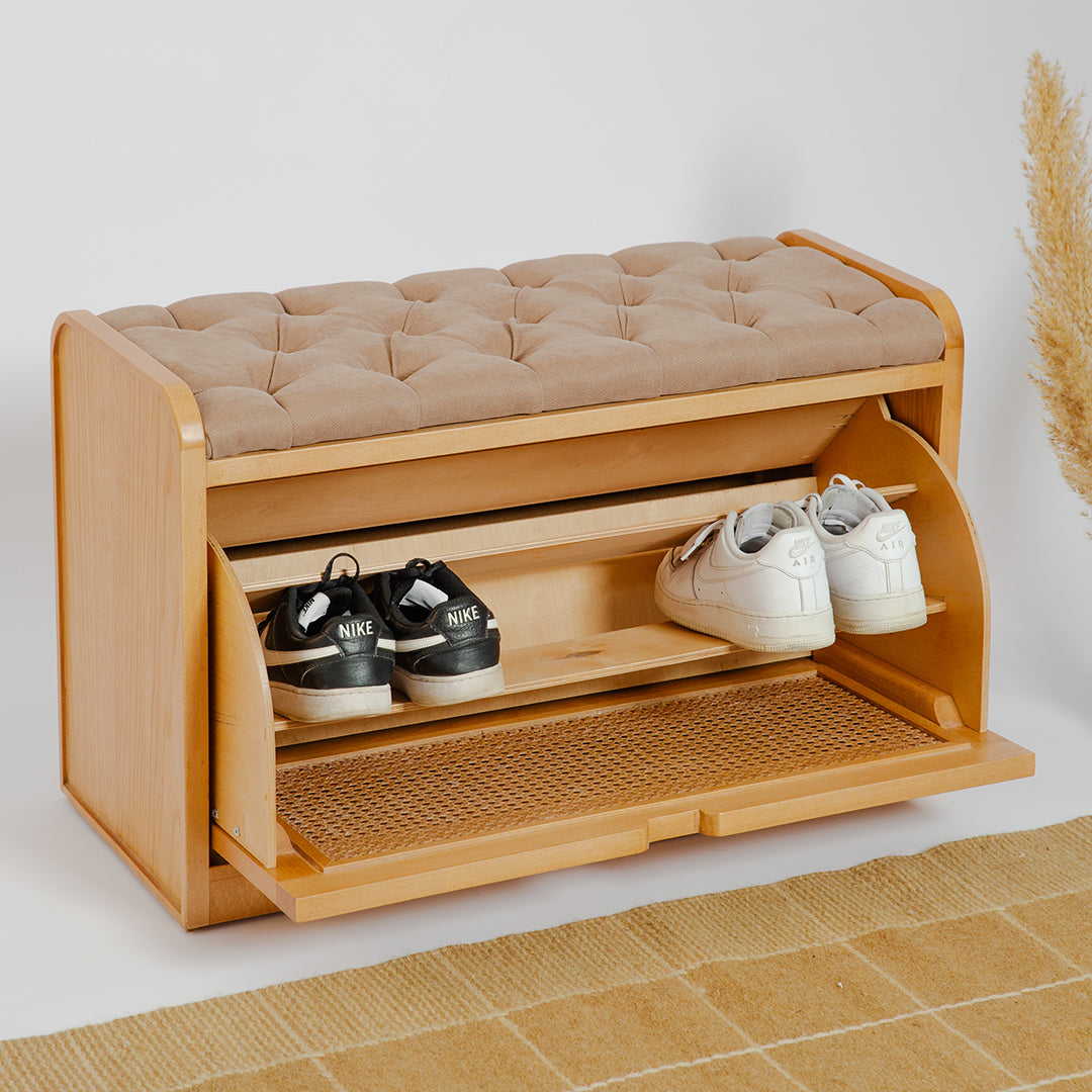 Light Rattan Shoe Storage Bench