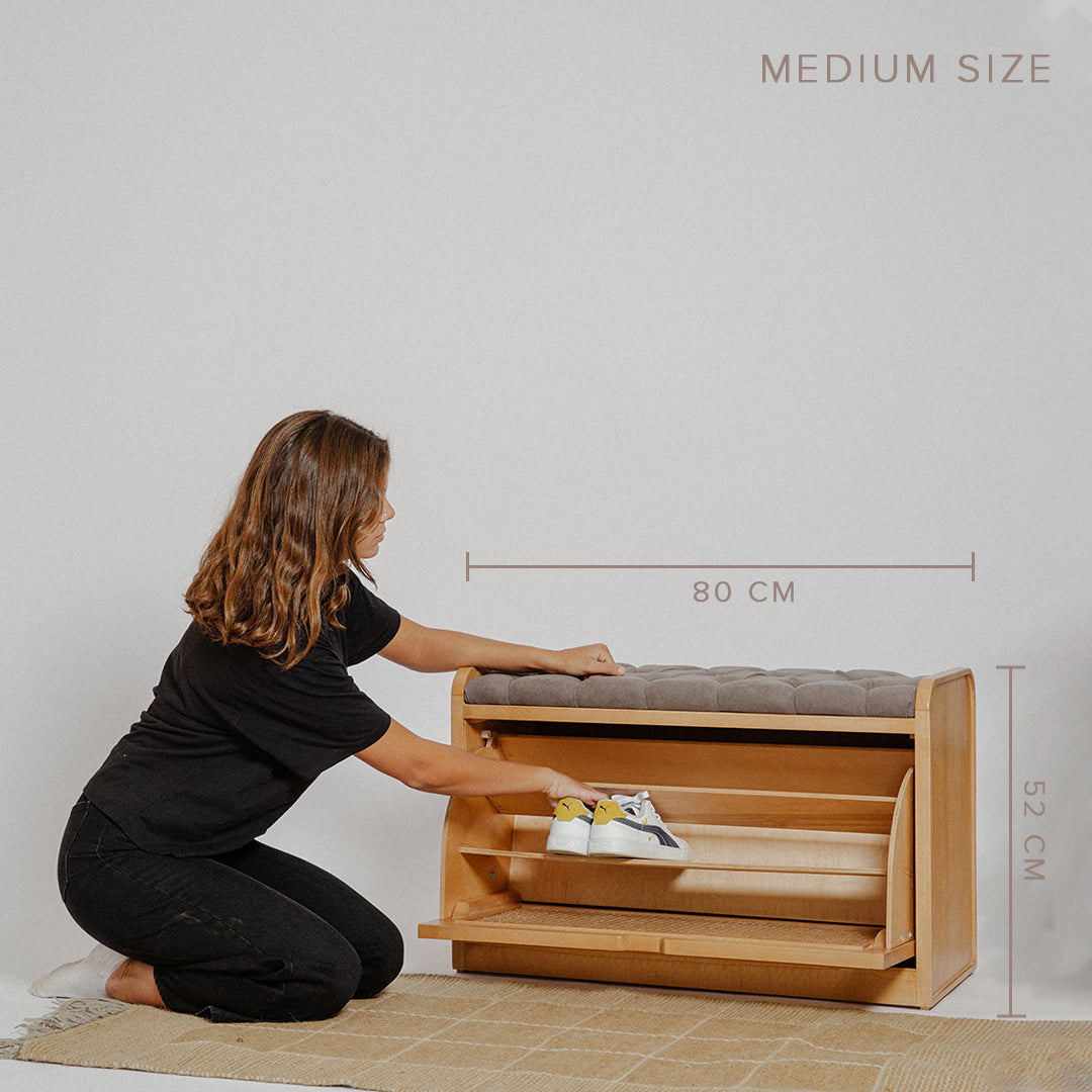 Light Rattan Shoe Storage Bench