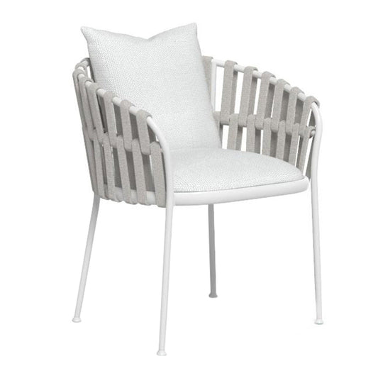 Outdoor armchairs with white fabric frame